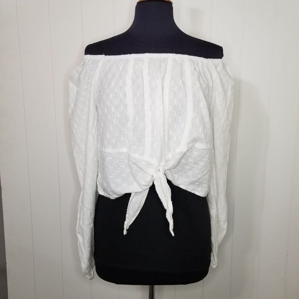 No Comment Top Women's XL White Front Tie Boho Off Shoulder